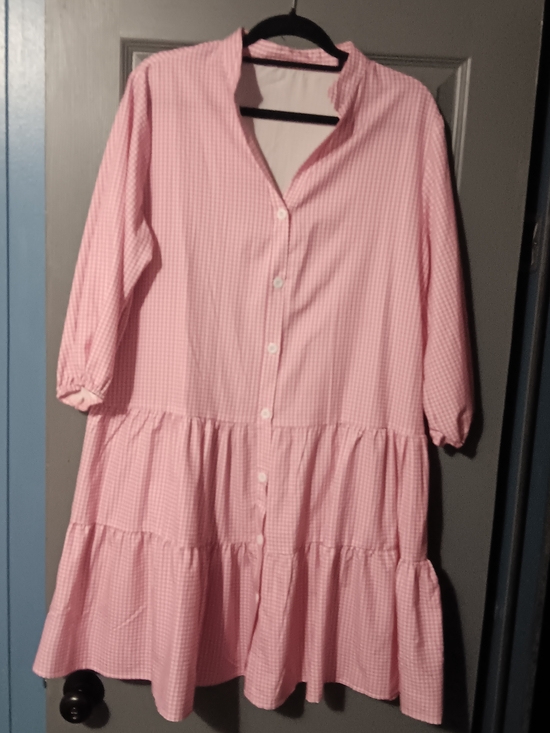 Dresses & Skirts - Women Pink Gingham Button-Front Tiered Dress